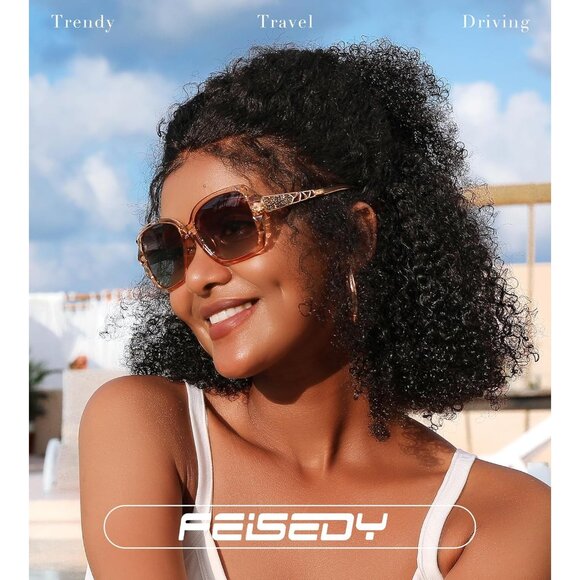 Women's Gold Crystal Square Sunglasses Sparkling Composite Shiny Frame Design - Picture 5 of 9